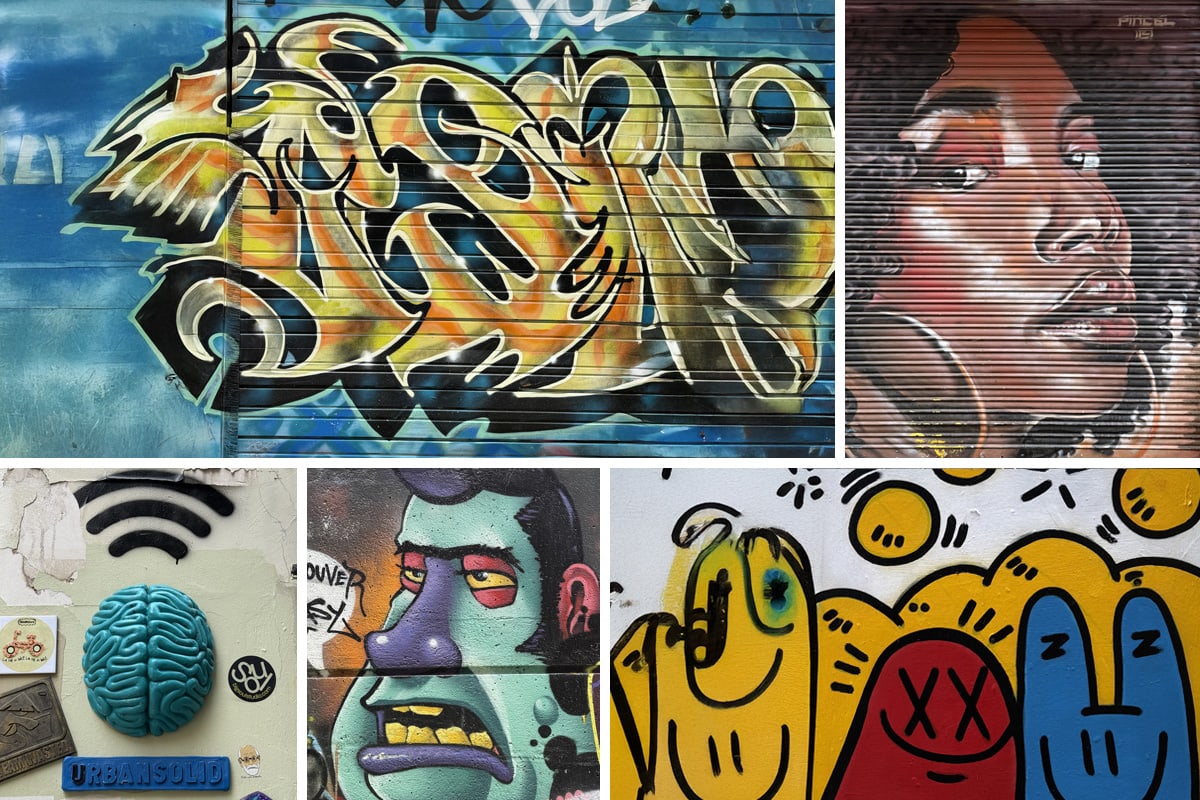 A collage of street art from Bacelona, Rome, Sitges and Vancouver