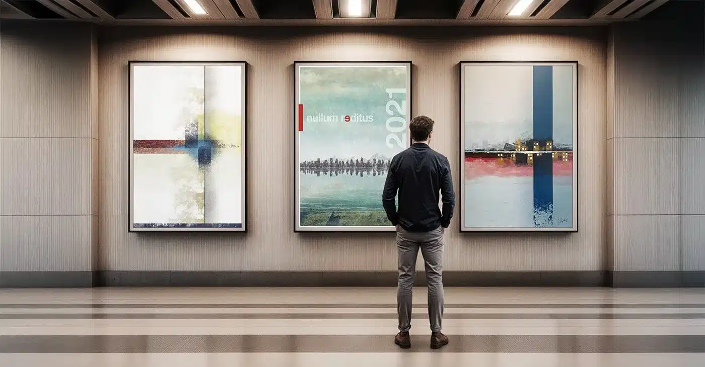 Gallery display of artwork